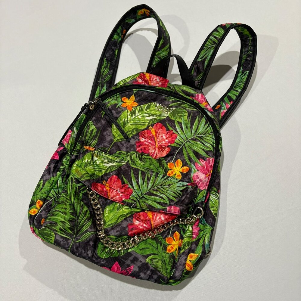 Victorias Secret Tropical Floral Print Backpack With Chain Detail